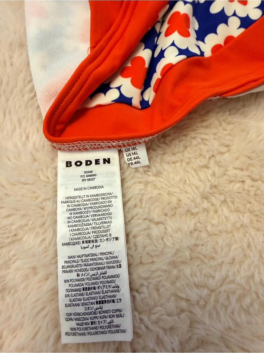 Boden Women's Floral One-Piece Swimsuit in Navy and Orange - Picture 4 of 4
